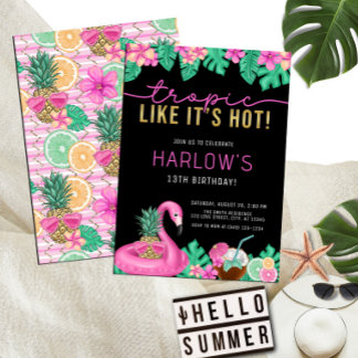 Convites Tropic Como se fosse um aniversário tropical rosa