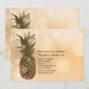 Convites Tropicais Elegantes de Abacaxi Dourado Gl
