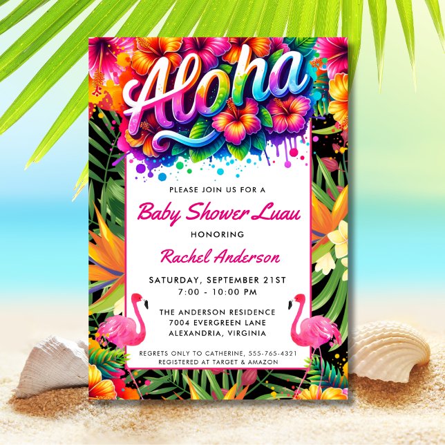 Convites Tropical Aloha Baby Shower Luau  (Criador carregado)