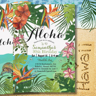 Convites Tropical Aloha Floral Havaiano Aniversário de 30 a