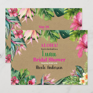 Convites Tropical Aloha Floral Luau Kraft Chá de Noiva