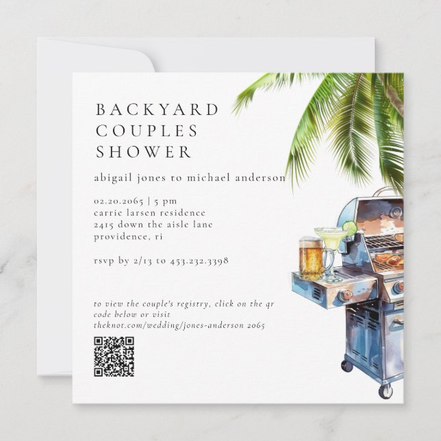Convites Tropical Backyard BBQ Couples Shower  (Frente)