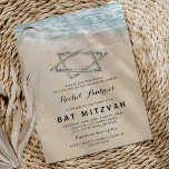 Convites Tropical Bat Mitzvah<br><div class="desc">Convites de festas de morcegos mitzvah com tema de praia apresentando um fundo de ilha tropical de verão,  uma praia arenosa vintage com a estrela de david na costa,  e um modelo mitzvah que é fácil de personalizar.</div>