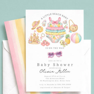 Convites Tropical Beach Baby Shower Invitation Girl