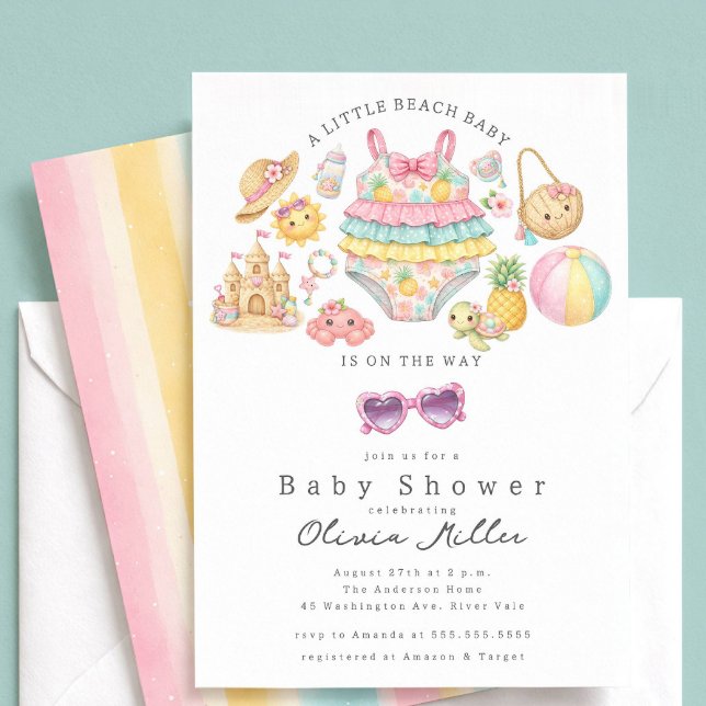 Convites Tropical Beach Baby Shower Invitation Girl (Criador carregado)