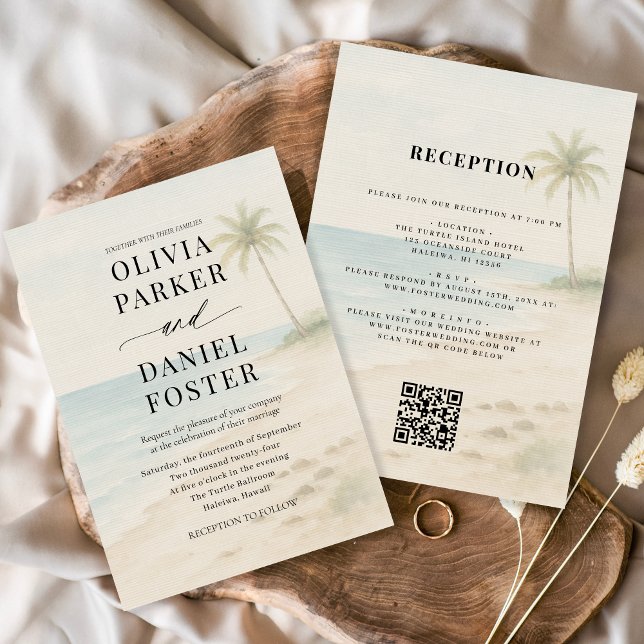 Convites Tropical Beach Destination QR Code Wedding  (Criador carregado)