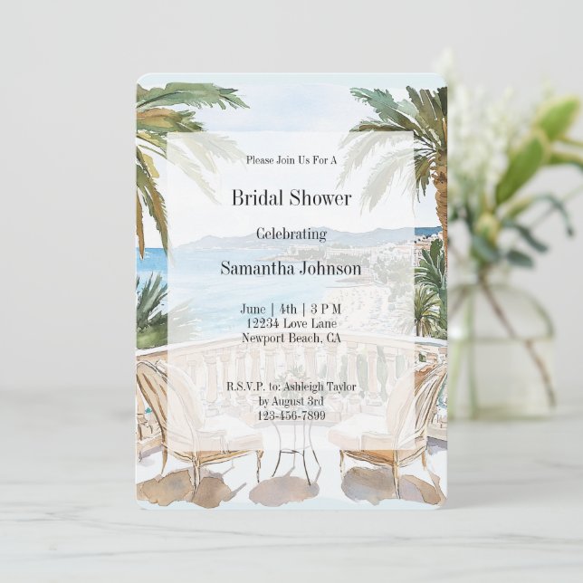 Convites Tropical Beach French Riviera Bridal Shower (Em pé/Frente)
