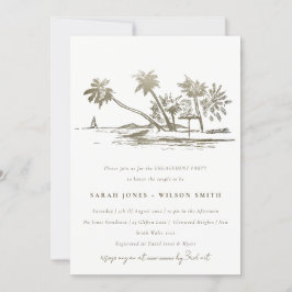 Convites Tropical Beach Palm Tree Sketch Gold Engagement