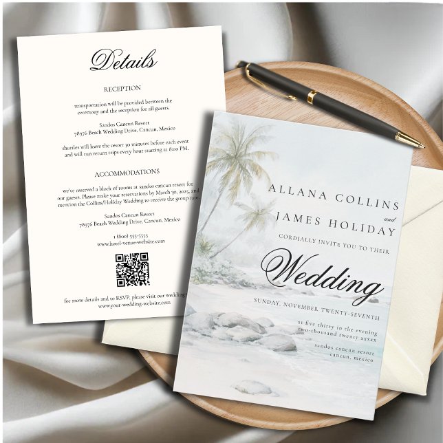 Convites Tropical Beach Palm Watercolor Wedding Invitation (Criador carregado)