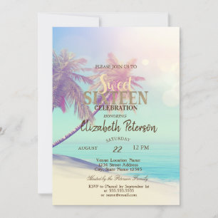 Convites Tropical Beach Palms Summer Sweet 16 Party