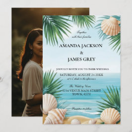 Convites Tropical Beach Sea Blue Wedding Invitation