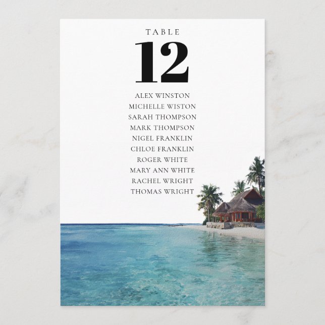 Convites Tropical Beach Table Number Seating Chart (Frente)