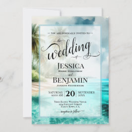 Convites Tropical Beach Watercolor Stylish Script Wedding