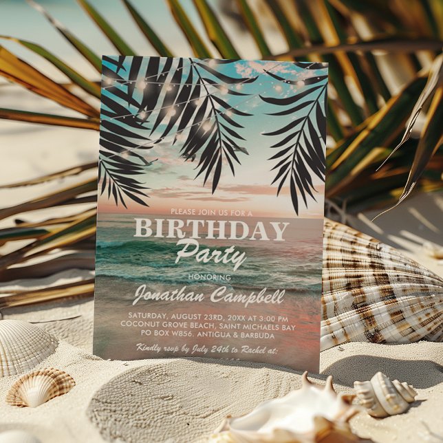 Convites Tropical Birthday Beach Party | String de luzes (Criador carregado)