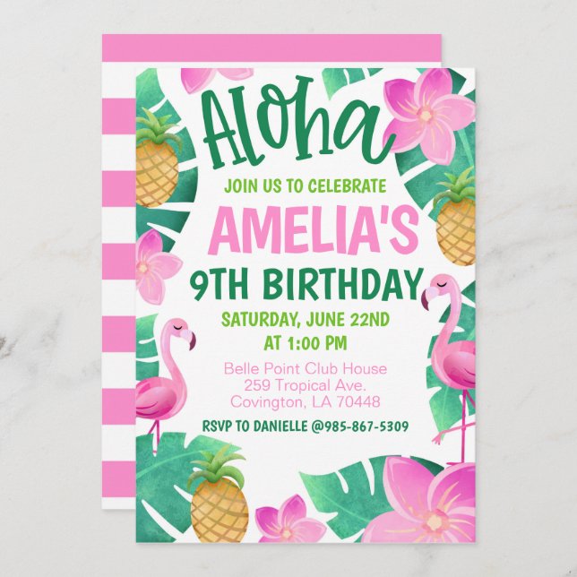 Convites Tropical Birthday Party Invitation (Frente/Verso)