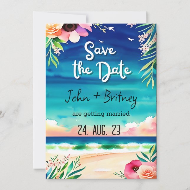 Convites Tropical Blooms: Wedding Save the Dat (Frente)