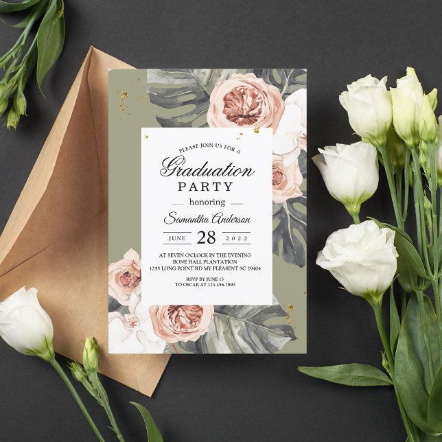 Convites Tropical Boho Floral Khaki Palm Leaf & Orchid (Criador carregado)