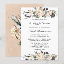 Convites Tropical Boho White Protea Floral Casamento Invita