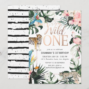 Convites Tropical Chic Festa de Aniversário Pink Wild One
