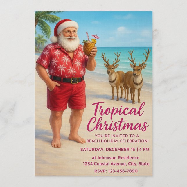 Convites Tropical Christmas Beach Party Invitation (Frente)
