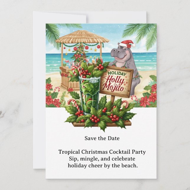 Convites Tropical Christmas Cocktail Party Invitation  (Frente)
