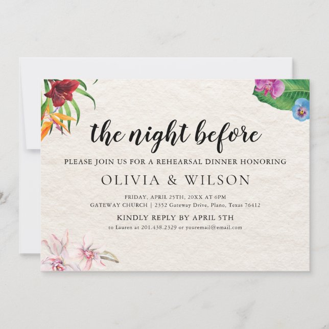 Convites Tropical Da Noite Antes Do Jantar De Ensaio (Frente)