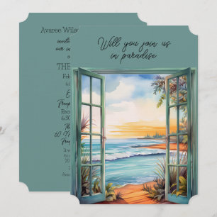 Convites Tropical de Paraíso da Cena de Praia Aberta