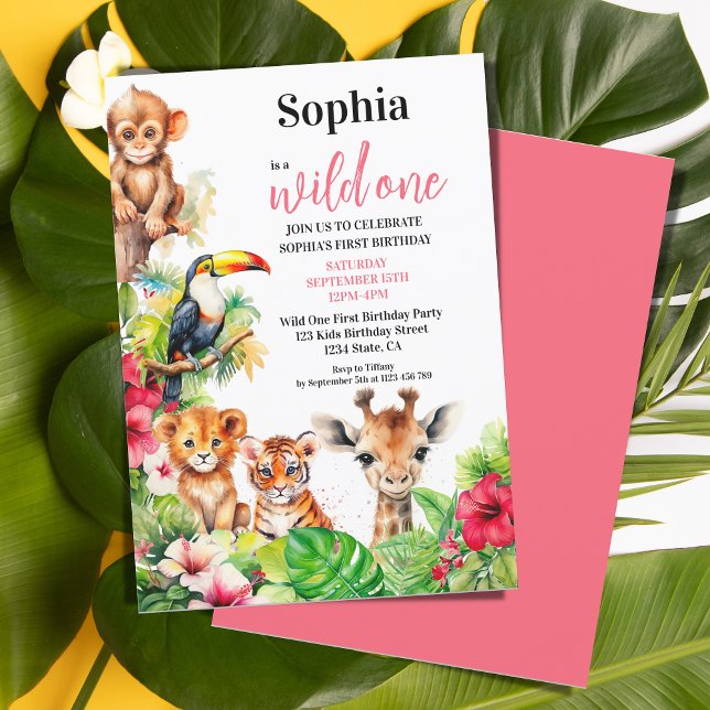Convites Tropical de Verão, Hibiscus Selvagem Um Aniversári (wild one first birthday tropical cute animals
)