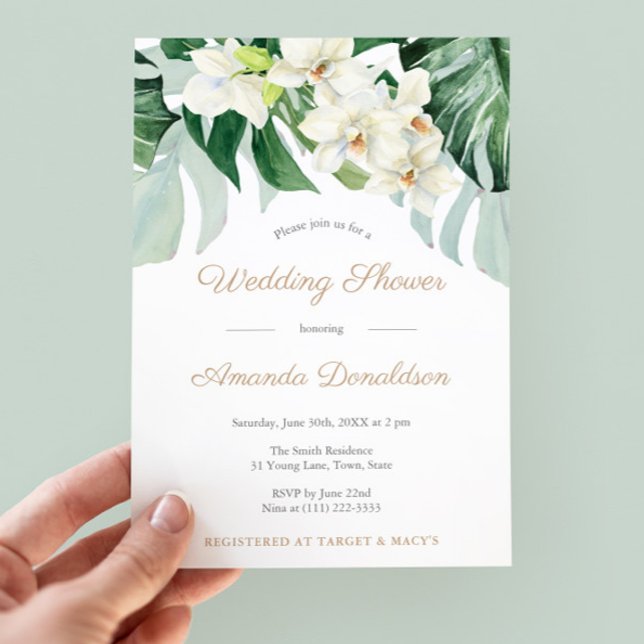 Convites Tropical Deixa Partido Chá de panela Verde E Doura (Tropical Greenery Monstera Leaves Wedding Shower Invitations)