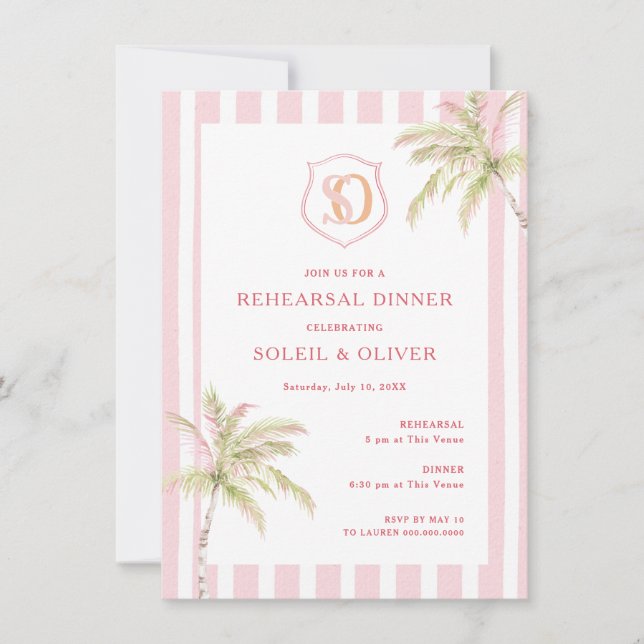 Convites Tropical Destination Wedding Rehearsal Dinner (Frente)