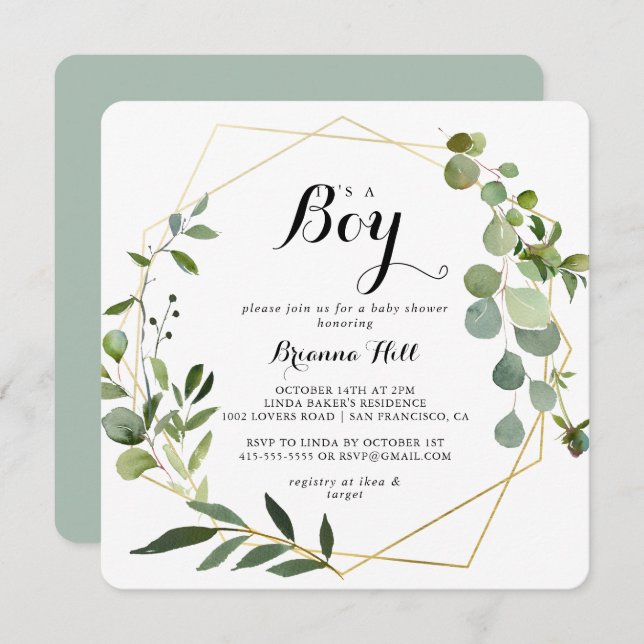 Convites Tropical Dourada geométrica É um Chá de fraldas (Frente/Verso)