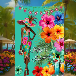 Convites Tropical Fabuloso 50 aniversário Colorido Hibisco