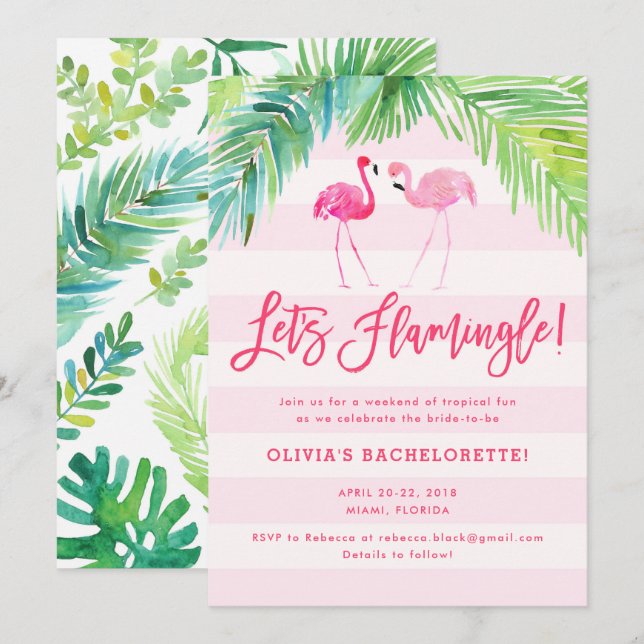 Convites Tropical Flamingo Birthday ou Bachelorette Invite (Frente/Verso)