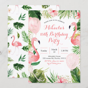 Convites Tropical Flamingo Blush Pink Balão Rosa Aniversá