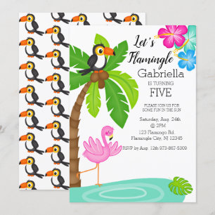 Convites Tropical Flamingo Com Toucan Aniversário