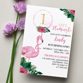 Convites Tropical Flamingo Girl primeiro aniversario Party