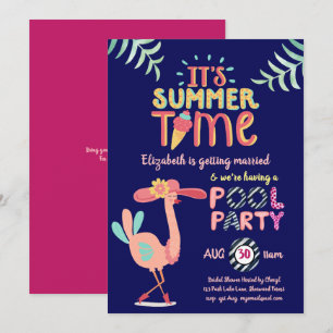 Convites Tropical Flamingo PISCINA PARTIDO Rosa Moderno