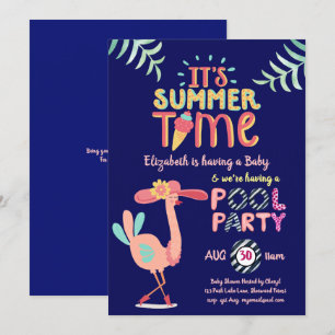 Convites Tropical Flamingo PISCINA Party Pink Blue Quirky D