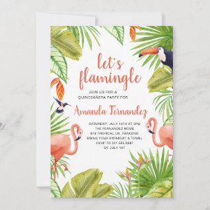 Convites Tropical Flamingo Watercolor Quinceañera