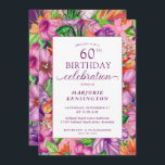 Convites Tropical Floral 60ª Festa de aniversário<br><div class="desc">Brilhante, Elegante Tropical Floral 60º Convites de aniversário com elegantes flores tropicais modernas de aquarela, como jasmim, hibisco, plumeria, pássaro do paraíso, assim como folhas tropicais. Perfeito para sua celebração de luxo ou luau. O ano pode ser facilmente alterado. Se precisar de assistência ou itens correspondentes, entre em contato conosco...</div>