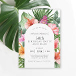 Convites Tropical Floral aniversário de 30 anos e Luau<br><div class="desc">Um belo design do Partido aniversário de 30 anos tropical com elementos florais coloridos de cor d'água que incluem flores de hibisco, flores de gengibre e uma variedade de folhagem tropical em torno de uma moldura de na moda. A aparência é vibrante e viva e dá o tom para sua...</div>