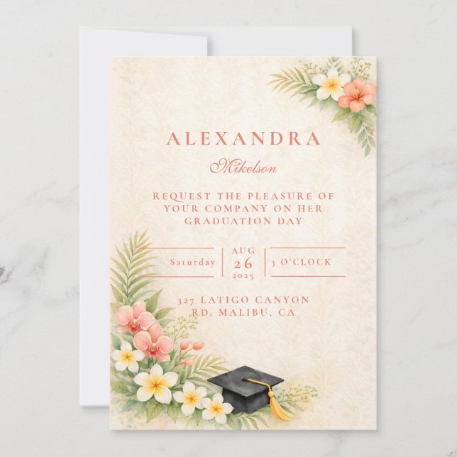 Convites Tropical Floral Botanical Graduation (Frente)