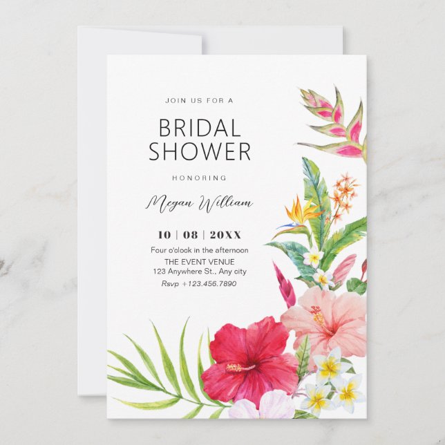 Convites Tropical floral bridal shower (Frente)