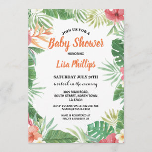 Convites Tropical Floral Chá de fraldas Aloha Invite Partid