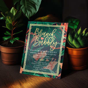 Convites Tropical Floral Dourada Frame Chá de panela Havai