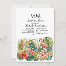 Tropical Floral Flamingo 90 Birthday