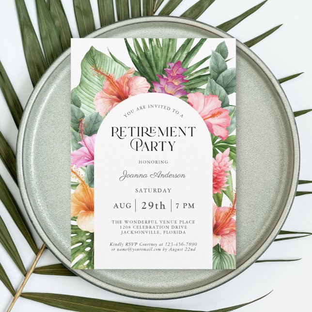 Convites Tropical Floral Frame Retirement Party (Available as printed and paperless digital download!)