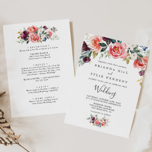 Convites Tropical Floral Front & Back Wedding Invitation