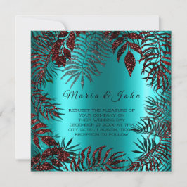 Convites Tropical Floral Glitter Garden Burgundy Ocean