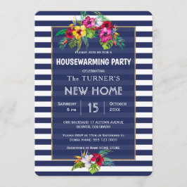 Convites Tropical Floral Luau Marinho Blue Housearming Part